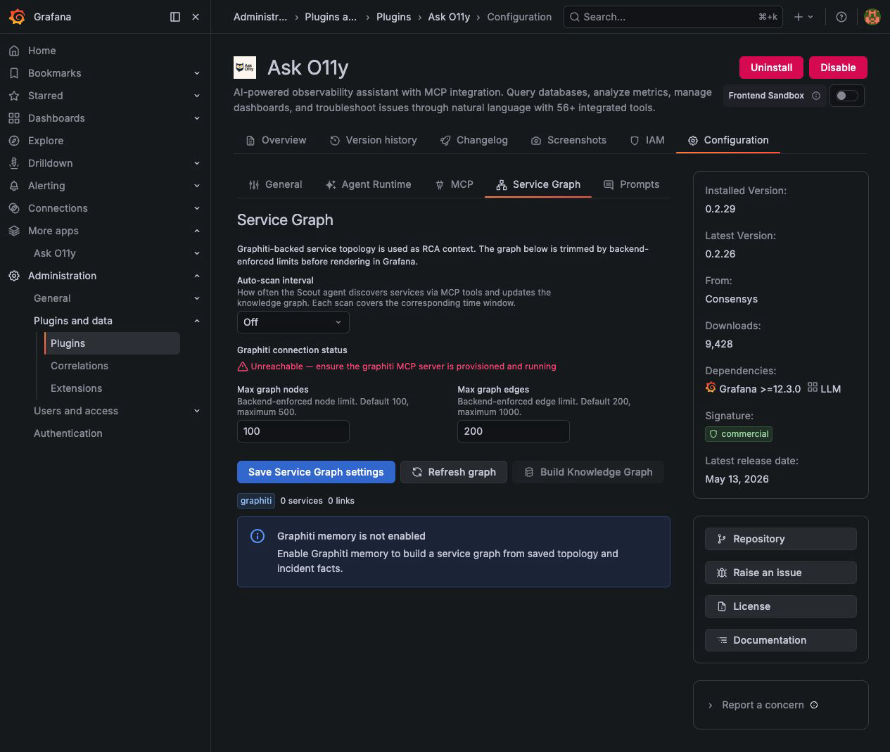 Service graph settings
