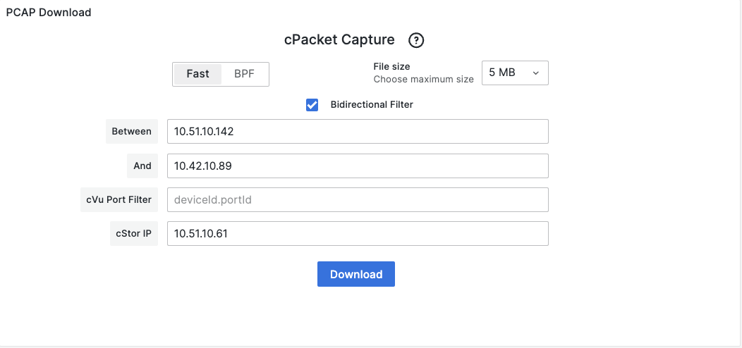 PCAP Download Panel