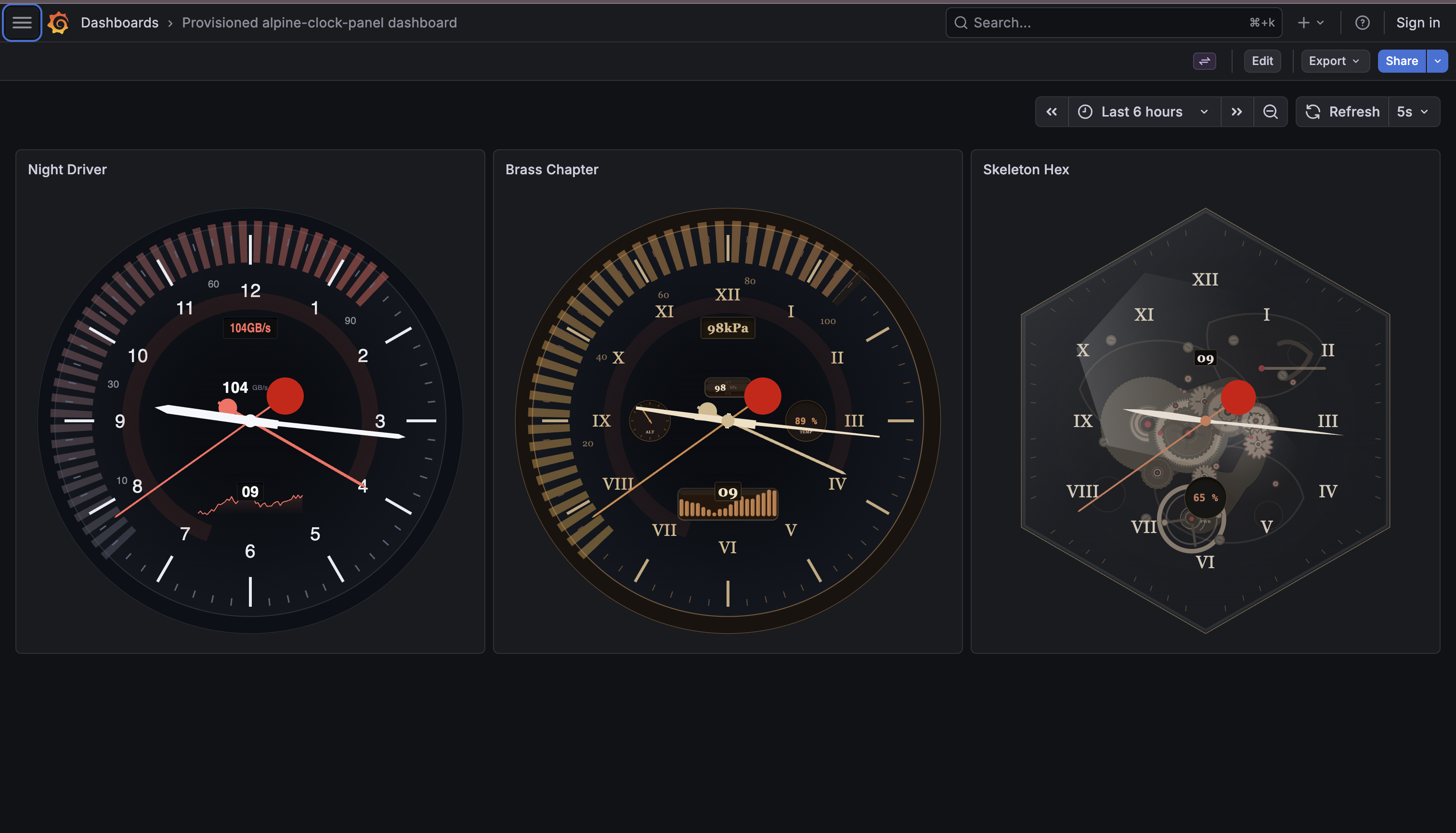 Night Driver dashboard with GM hand