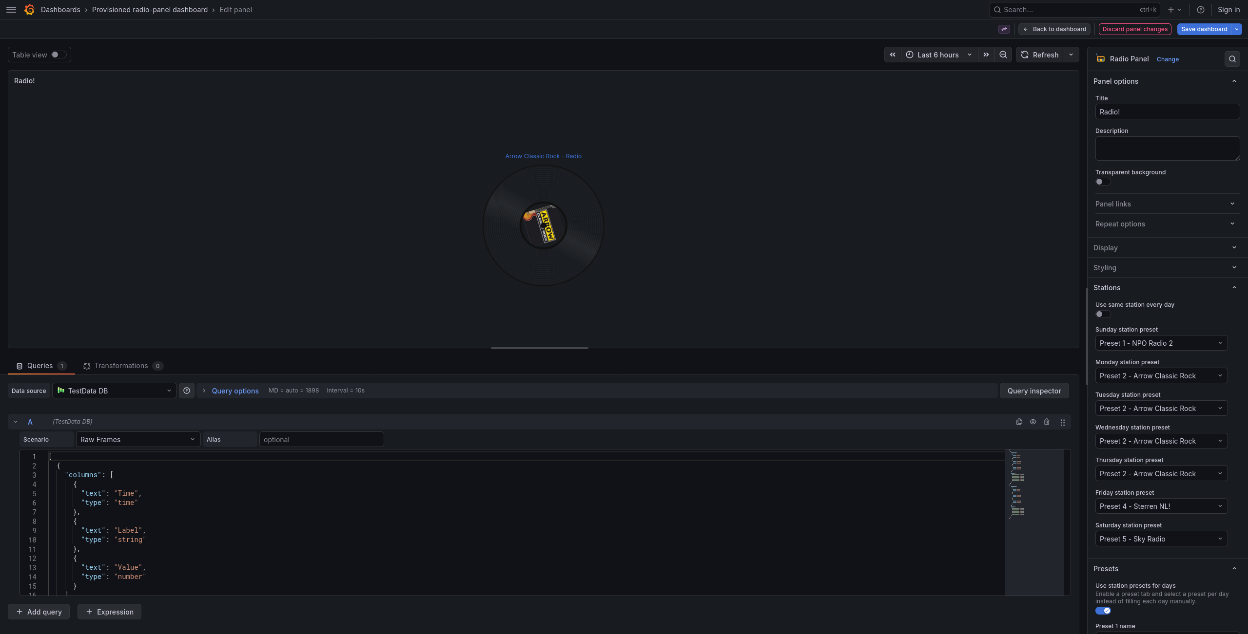 Radio panel full dashboard view