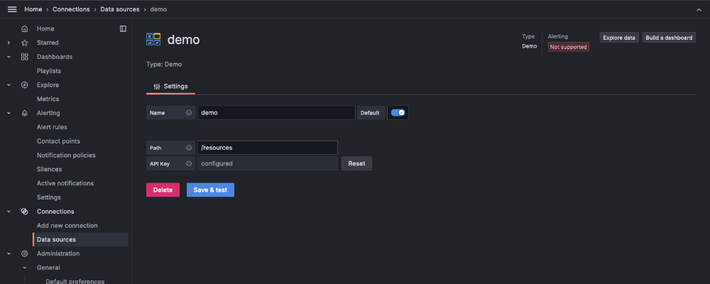 An example Data Source config editor