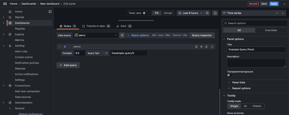 An example data source query editor