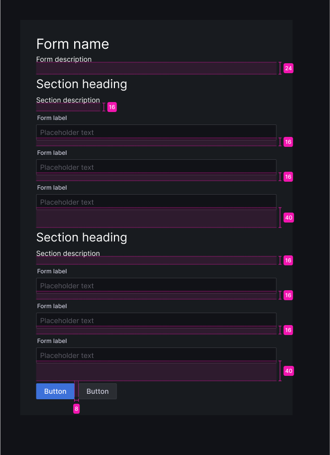 Redline callouts for form spacing