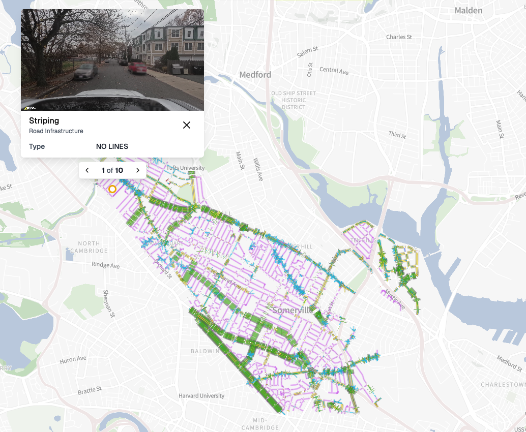 Cyvl’s comprehensive road network analysis reveals conditions with targeted improvement opportunities across 120 miles of roadway infrastructure in Somerville, MA.