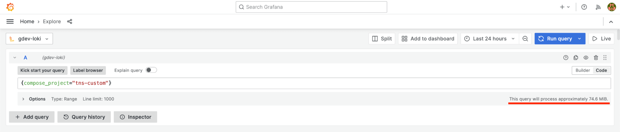 A screenshot of the new feature that shows the estimated size of the query. 