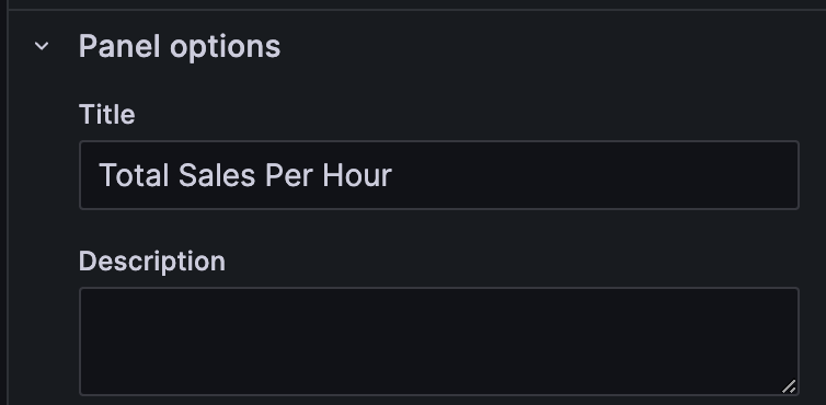 A screenshot shows the panel options, with the title Total Sales Per Hour.