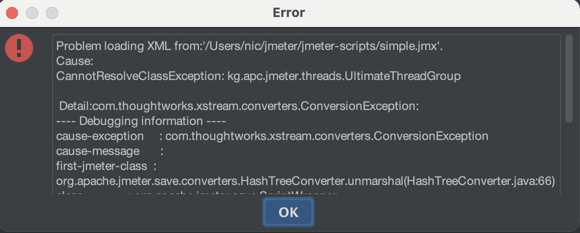 Error message about a problem loading XML