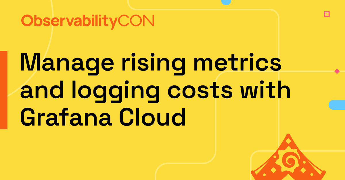 The title card for the ObservabilityCON 2023 session on cost management with Grafana Cloud.