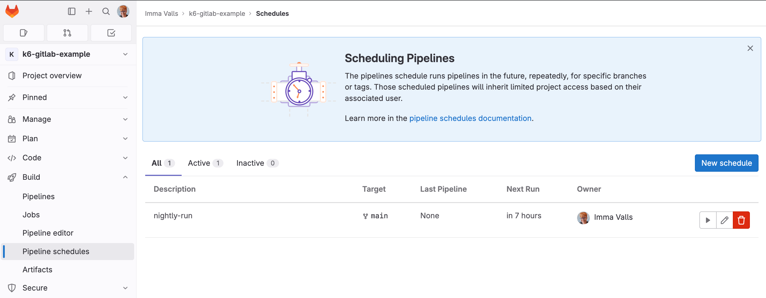 GitLab pipeline schedule created.