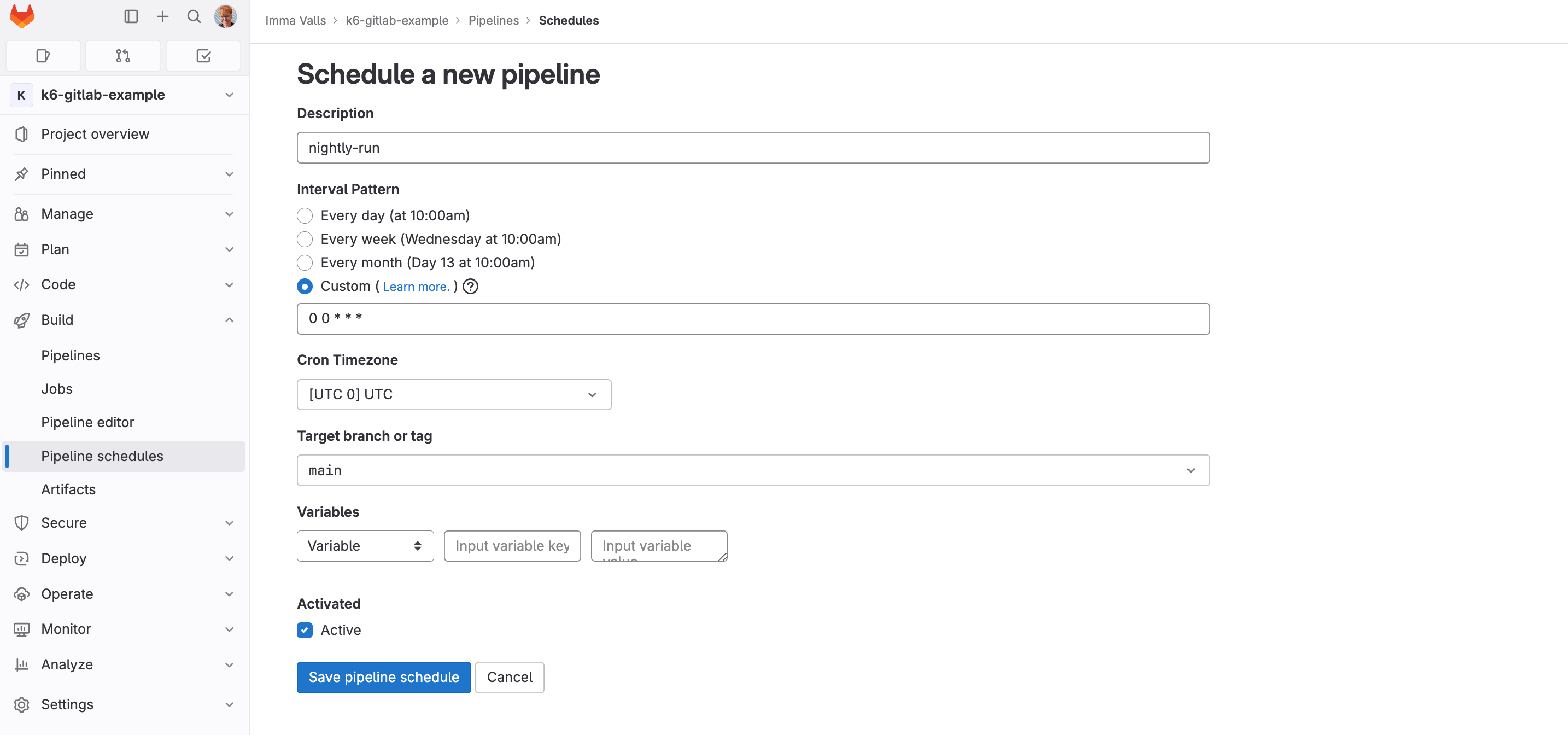 GitLab pipeline schedule.
