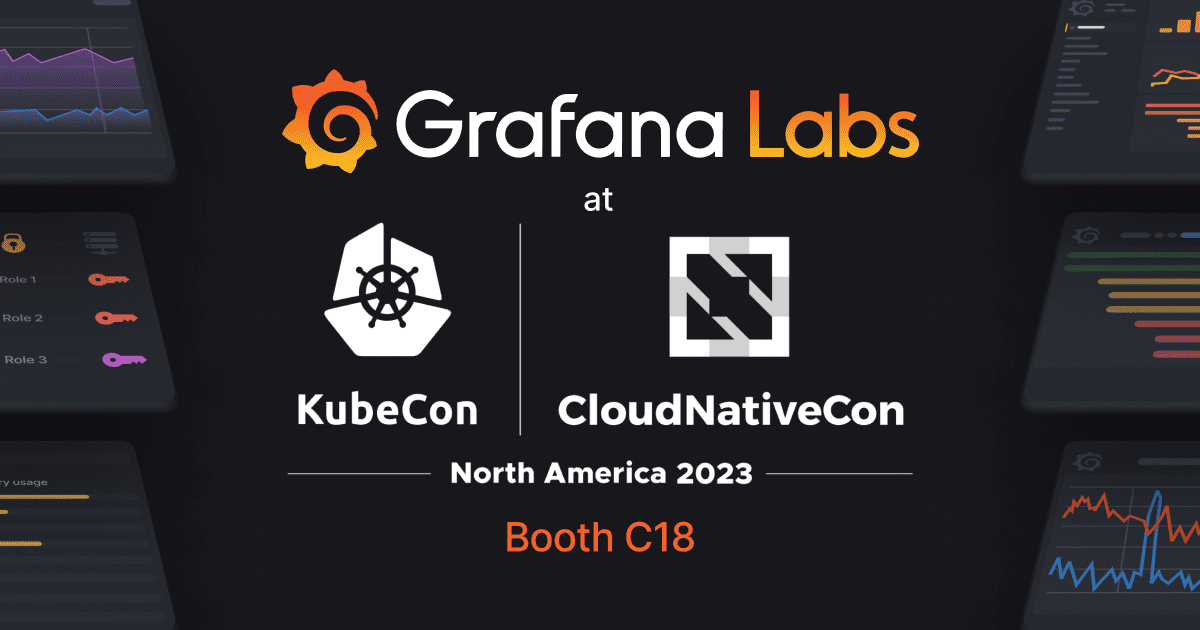 The Grafana Labs title card for KubeCon + CloudNativeCon North America 2023.