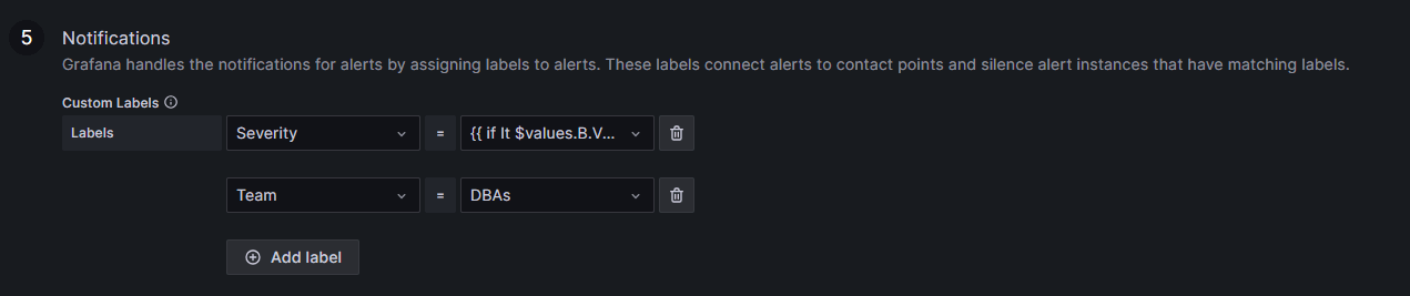 A screenshot showing alert notification configurations.