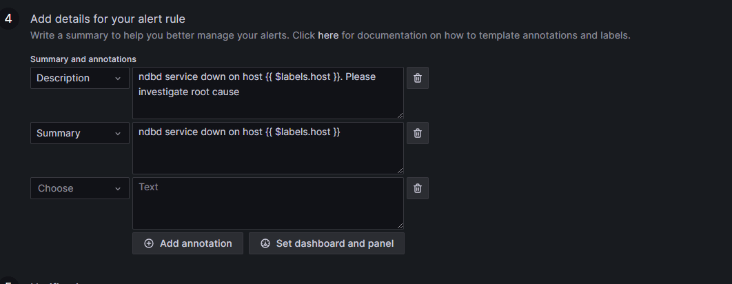 A screenshot of adding details to an alert rule.