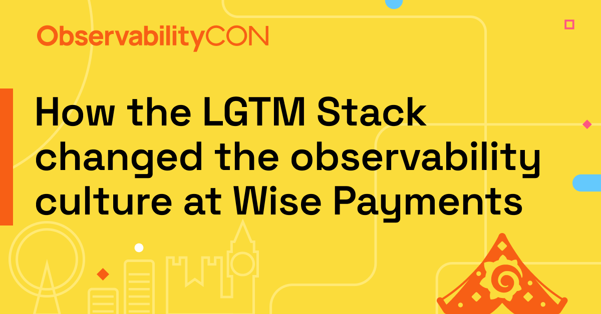 The title card for the ObservabilityCON 2023 Wise Payments session.