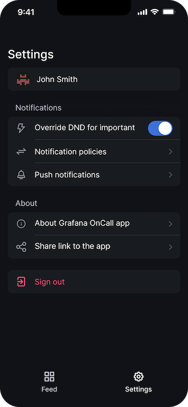 Screenshot of how to select overriding do not disturb mode on your mobile device with Grafana OnCall mobile app. 