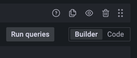 A screenshot showing the Run queries and Builder buttons in Grafana.