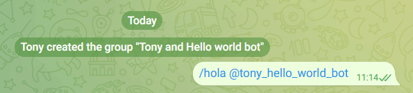 A screenshot that shows a message to a Telegram bot.