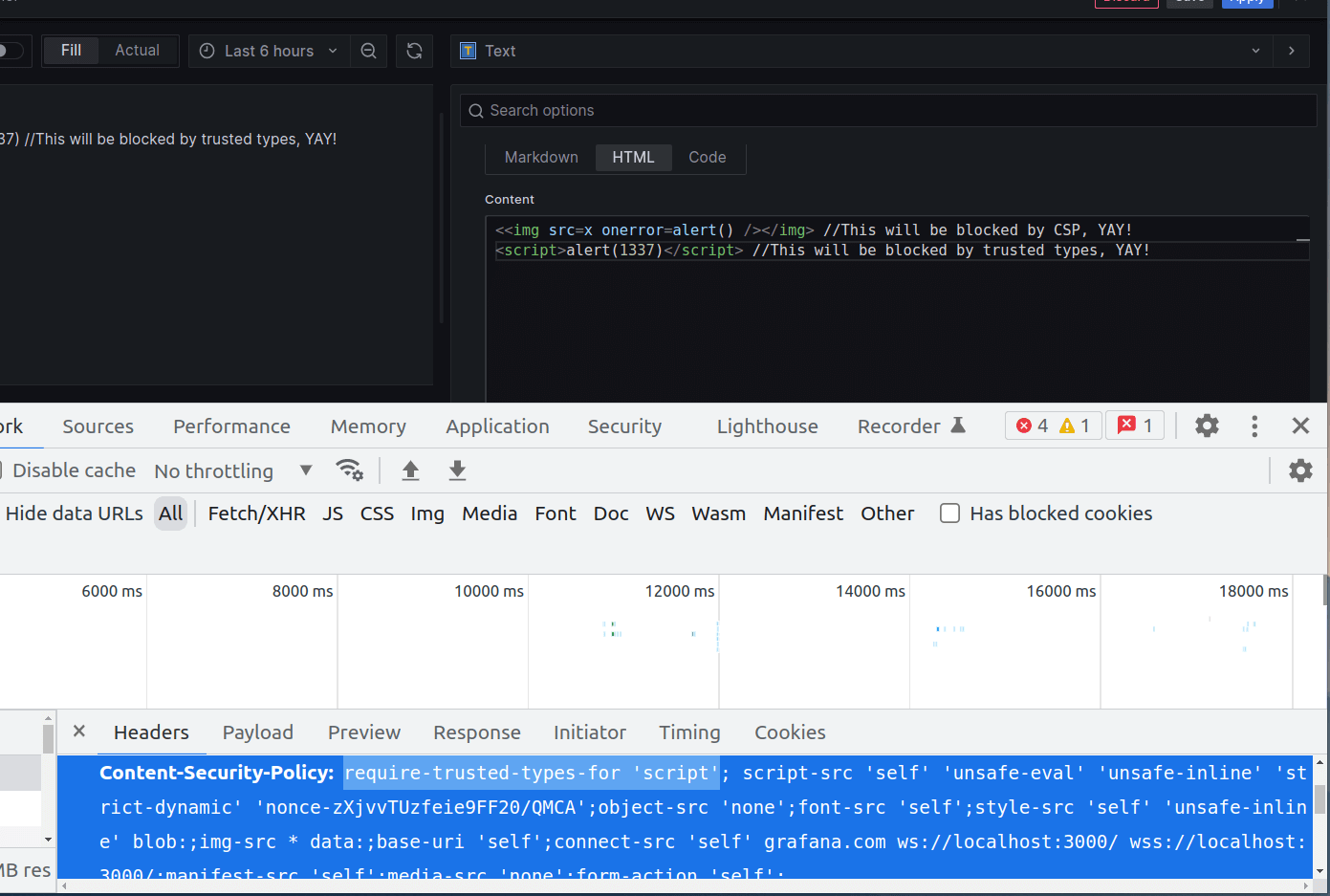 This screenshot shows the script tag gets encoded and doesn't execute the JavaScript.