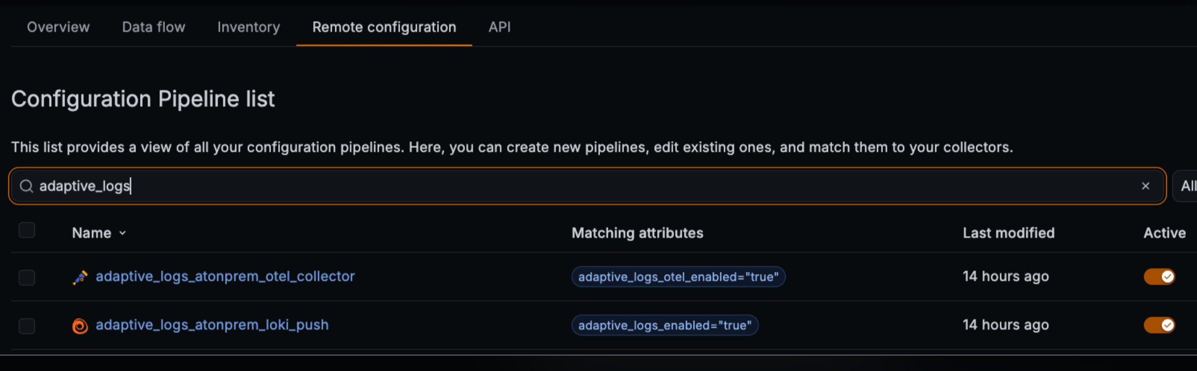 Fleet-managed Adaptive Logs in Grafana Cloud The Adaptive Logs Configuration page showing the Fleet Management section and the Sync to Fleet Management for this tenant checkbox