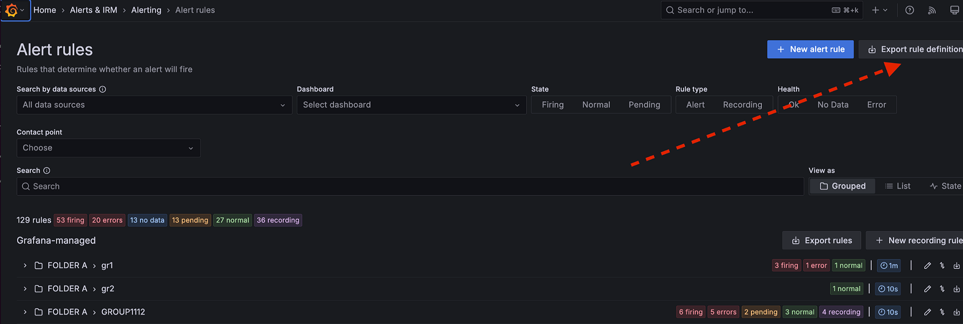 Export a new alert rule definition in Terraform (HCL) format | Grafana Labs