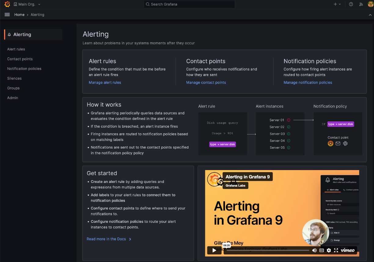 Alerting landing page