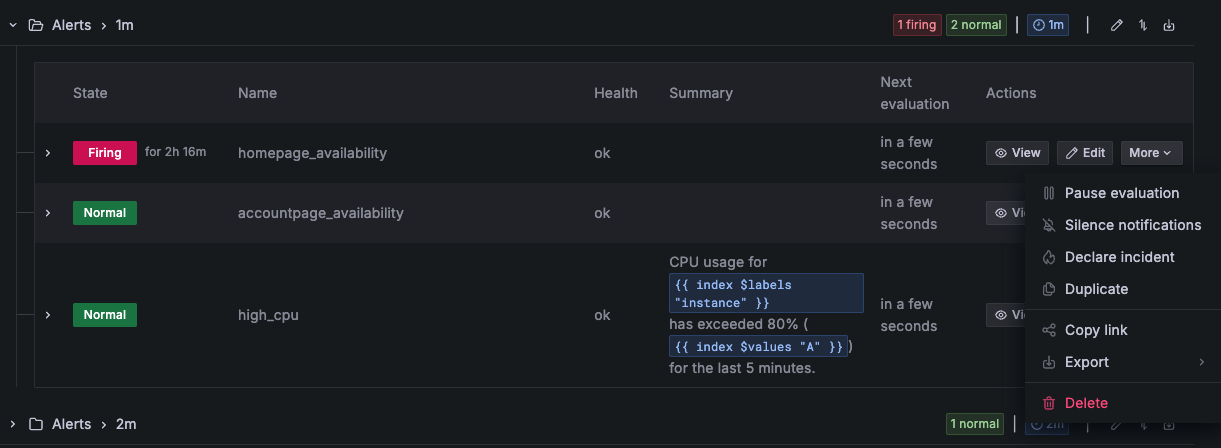 View alert rules | Grafana Cloud documentation