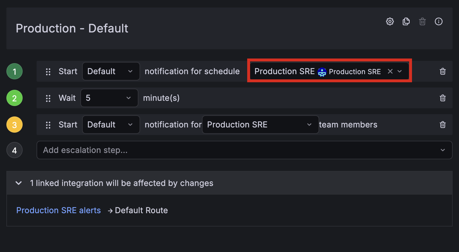 Escalation chain that notifies the current on-call user from the selected schedule