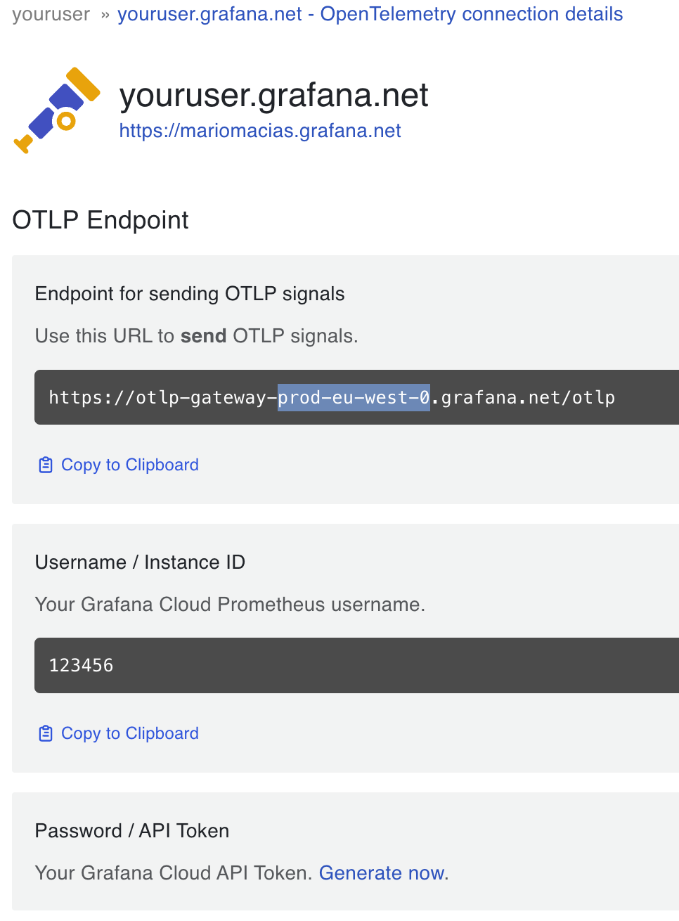 Beyla OTLP connection details