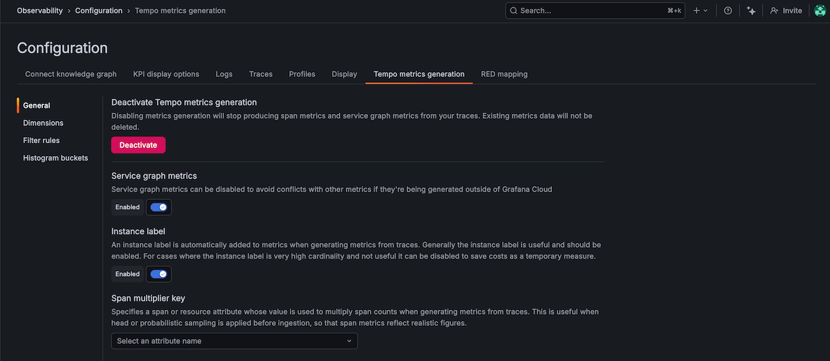 Tempo metrics generation configuration interface