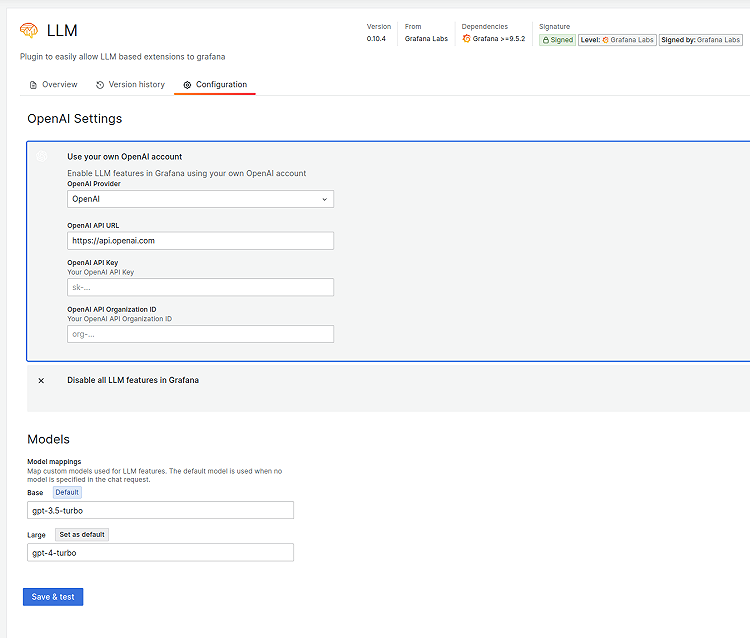LLM App and OpenAI | Grafana Plugins documentation