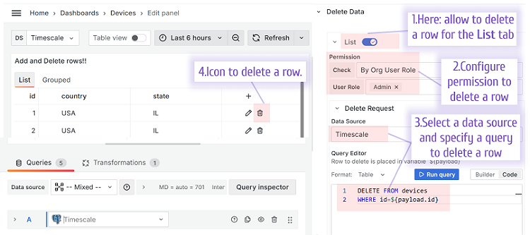 Delete data | Grafana Plugins documentation