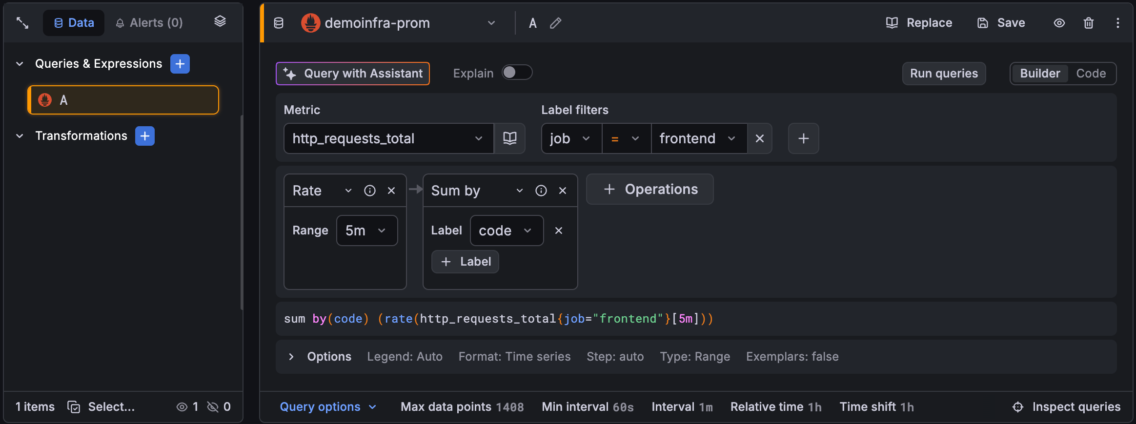 The Prometheus query editor