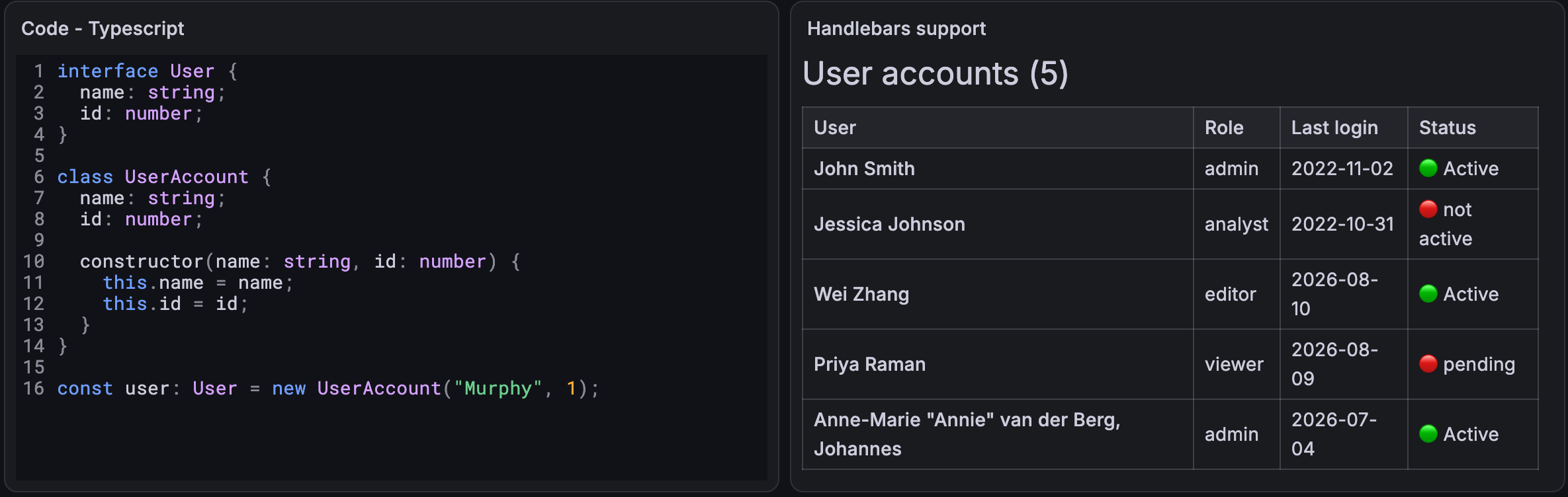 Text visualizations in TypeScript mode and using Handlebars templating