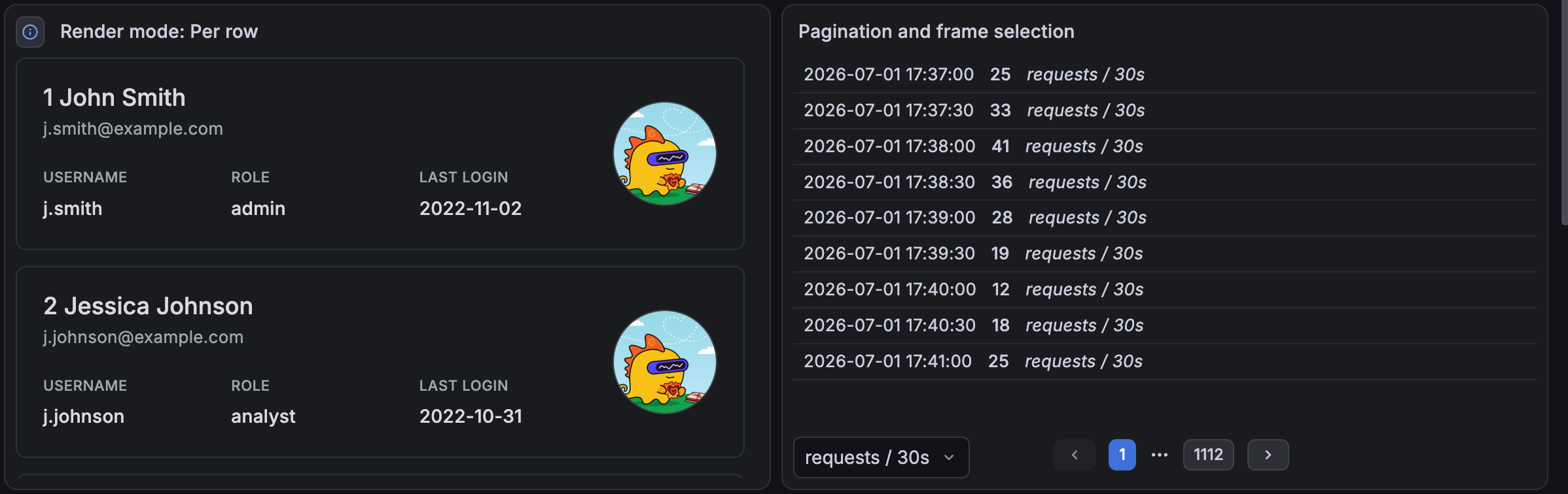 Text visualizations using per row render mode and pagination