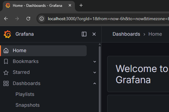 Grafana home page with interactive callouts highlighting the fav icon, application title, and side menu logo