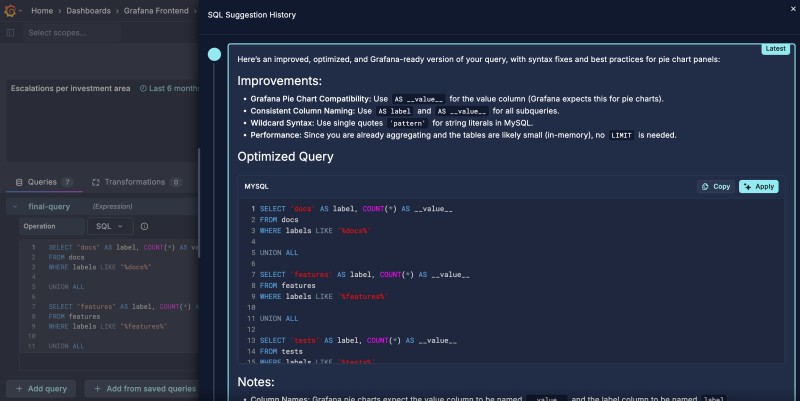 SQL expressions editor