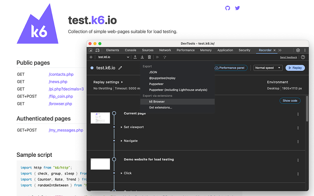 Chrome Recorder extension for exporting k6 browser scripts | Grafana Labs