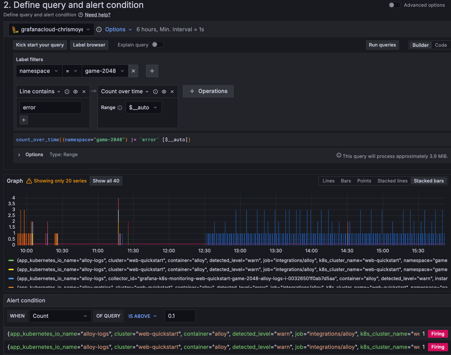 Image shows alerts firing visualization based on historical data