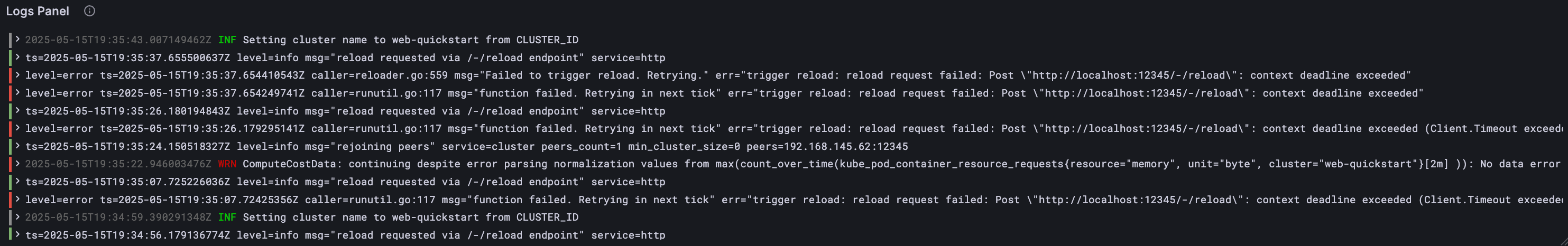 A logs panel visualization