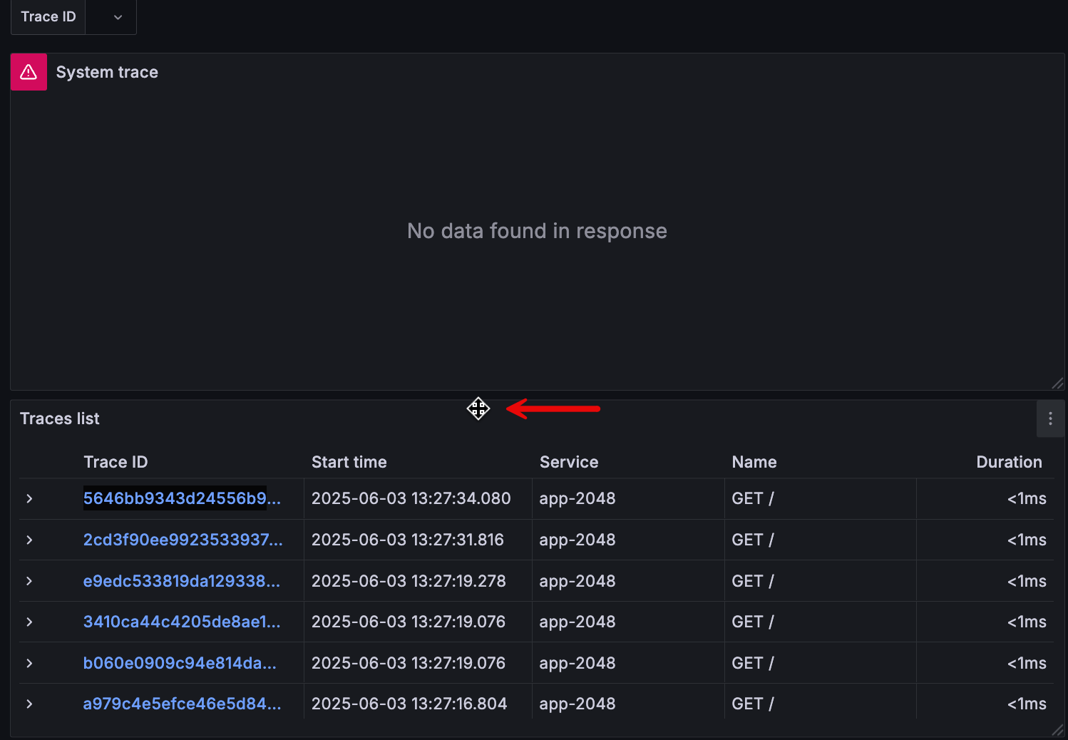 Image shows move cursor used to change location of a dashboard panel
