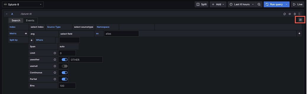 Splunk query editor | Grafana Enterprise Plugins documentation