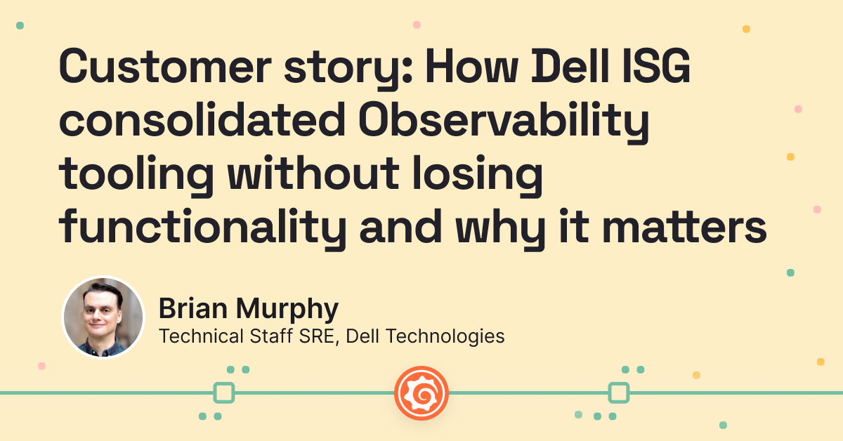 Click to watch and listen to How Dell Technologies turned to Grafana Cloud to consolidate observability tooling without losing functionality