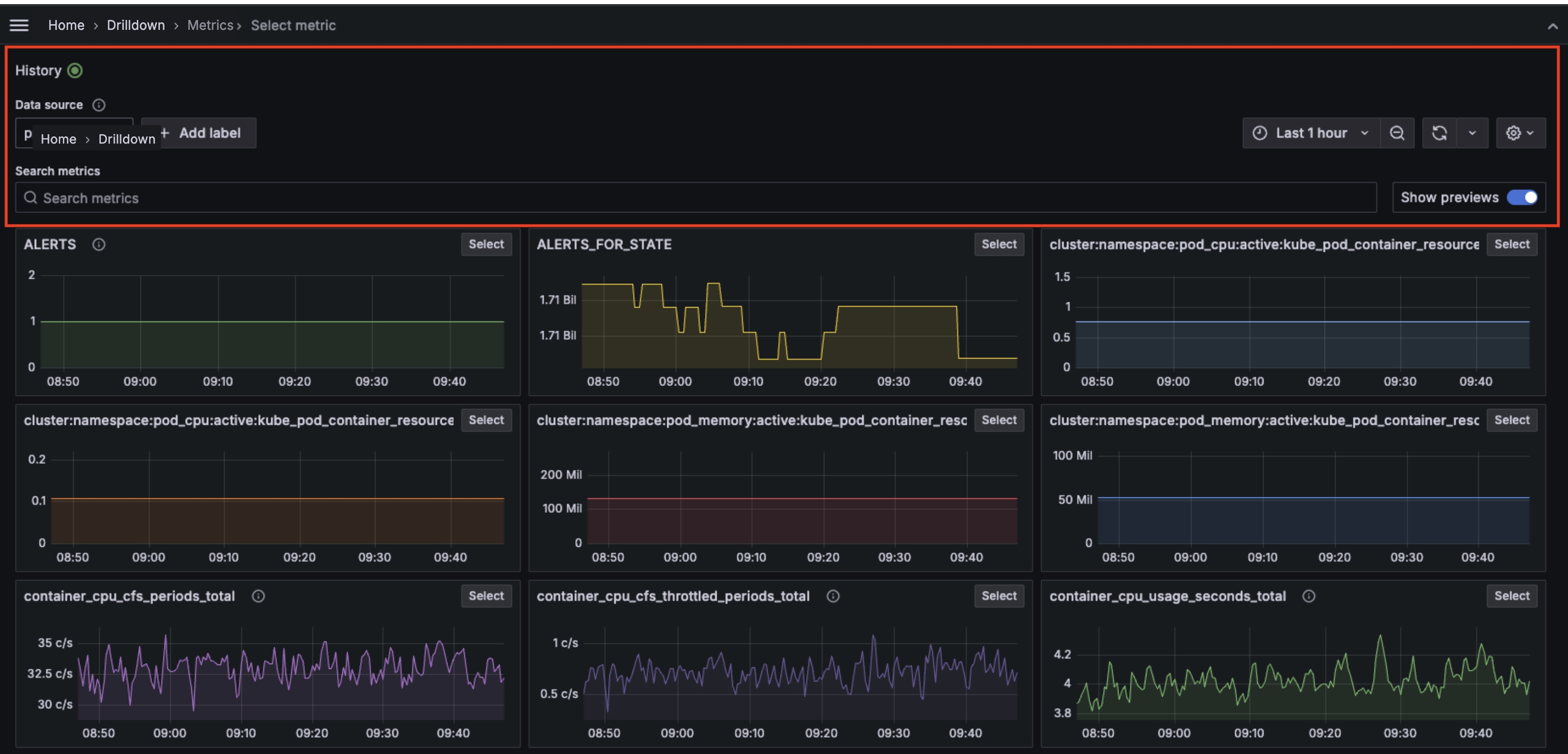 show metrics explore overview