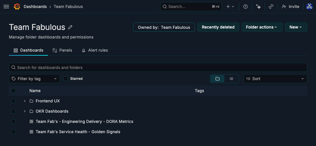 Folder detail page showing a team folder.