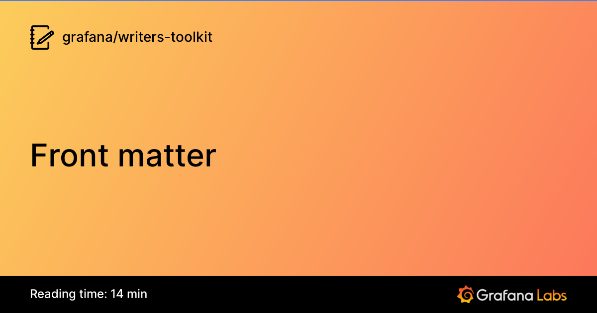 Front matter | Writers' Toolkit documentation