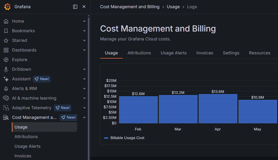 The cost management and billing dashboard shows usage across months