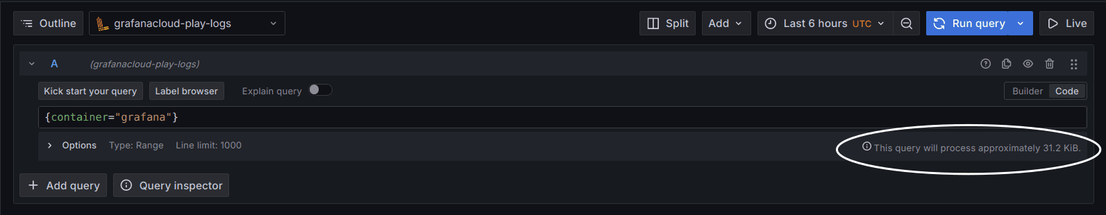 A screenshot shows the estimated data that will be queried