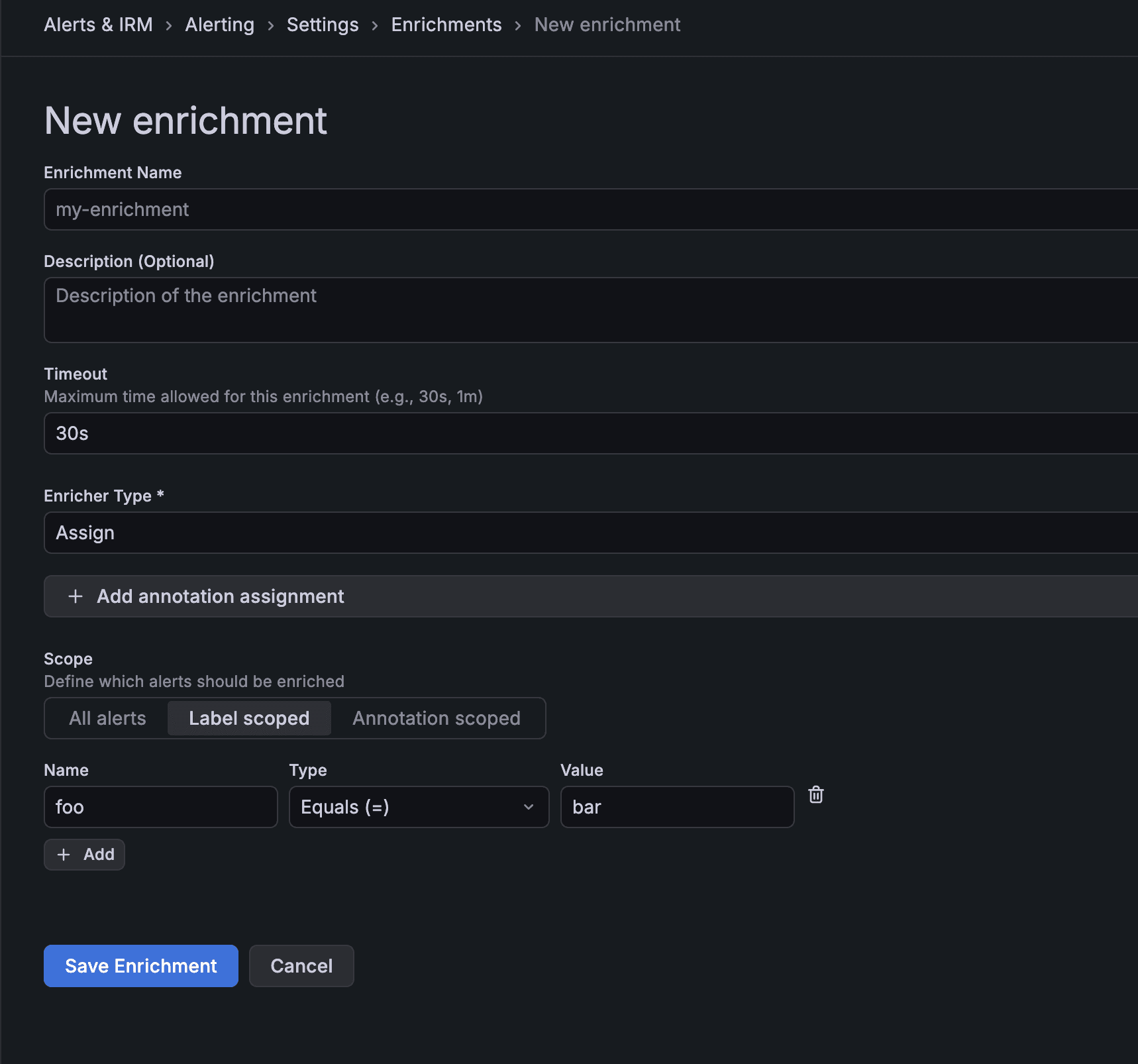 New enrichment creation menu