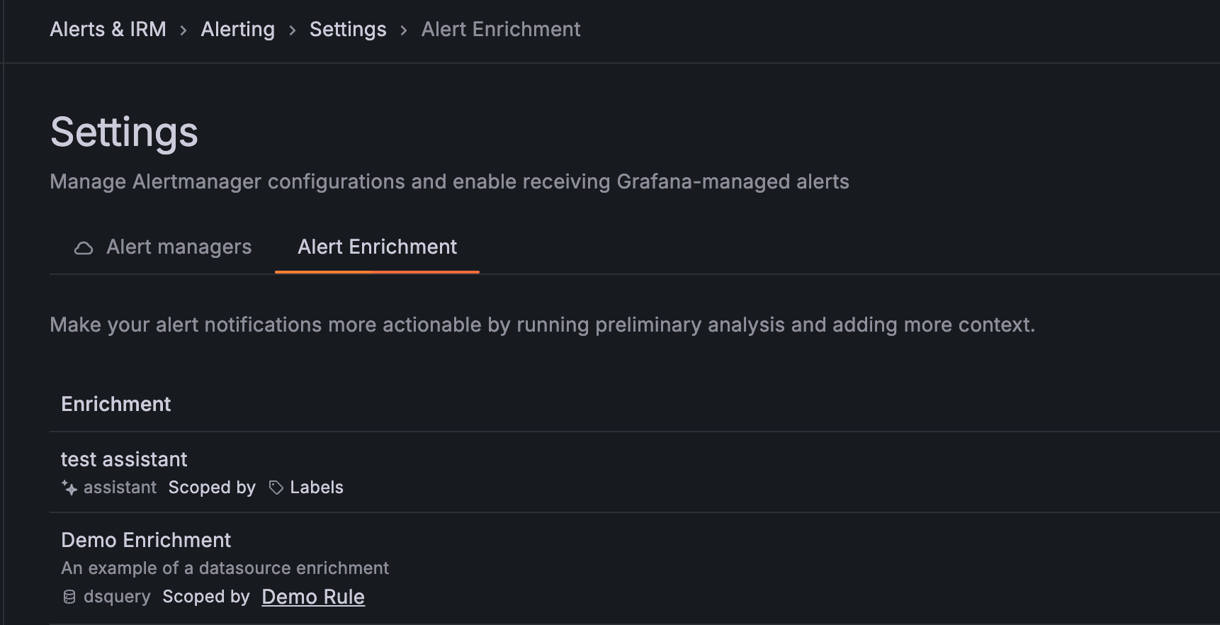 Alert enrichment settings UI