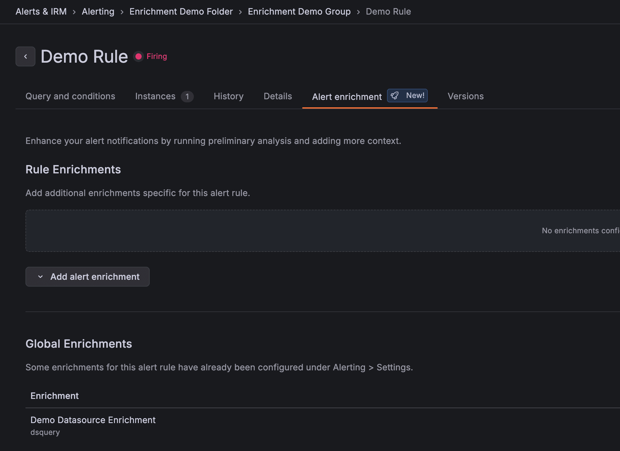 Alert enrichment UI in Grafana Cloud